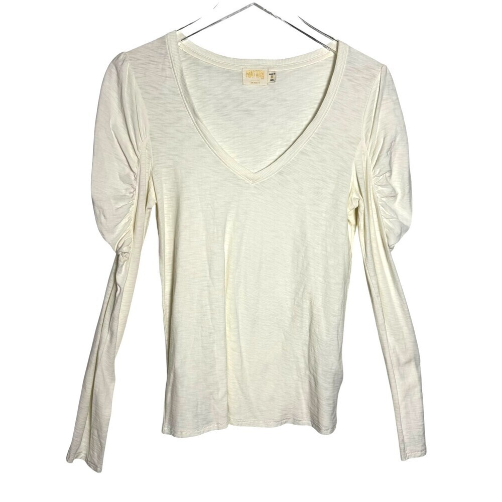 Nation Ltd Zella Puff sleeve tee vanilla slub knit size Medium - Picture 2 of 8